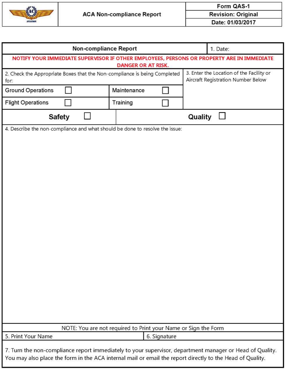 Sample Forms — AC-Aviation Documentation 21.21 documentation Regarding Non Conformance Report Form Template